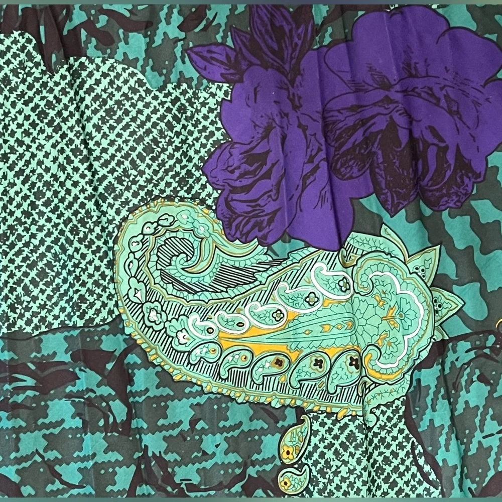 Christian Dior Autumn Green Hues Violet Floral Paisley Silk Scarf EUC
